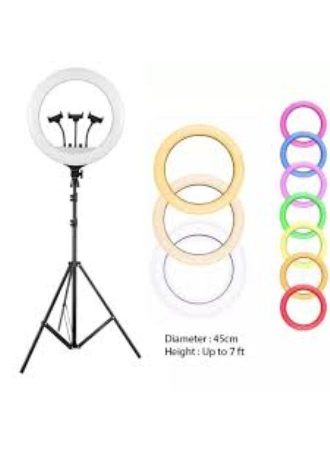 MJ45 RGB LED Ring Light with Adjustable Tripod Stand and Phone Holder – Dimmable Lighting for Photography, Vlogging, Live Streaming, and Makeup