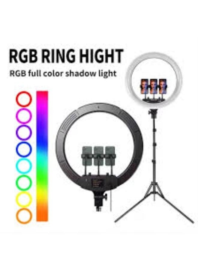 MJ45 RGB LED Ring Light with Adjustable Tripod Stand and Phone Holder – Dimmable Lighting for Photography, Vlogging, Live Streaming, and Makeup
