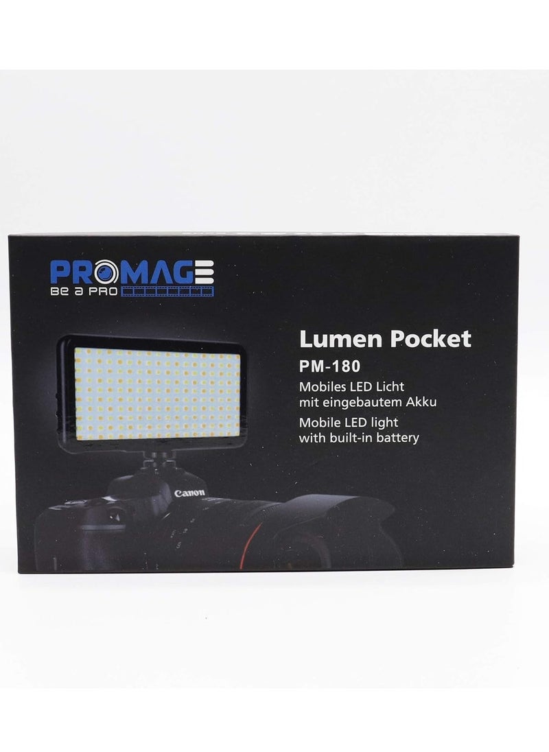 PROMAGE Professional Video Light LED PM-180B (Black) | 180 LEDs | Adjustable Brightness & Color Temperature | Rechargeable Battery | Compact