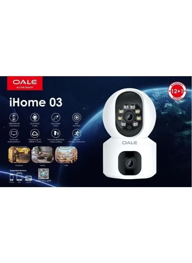 Security Camera iHome 03 - 360° Full view Dual Track and Audio Support with Night Vision Motion Detect