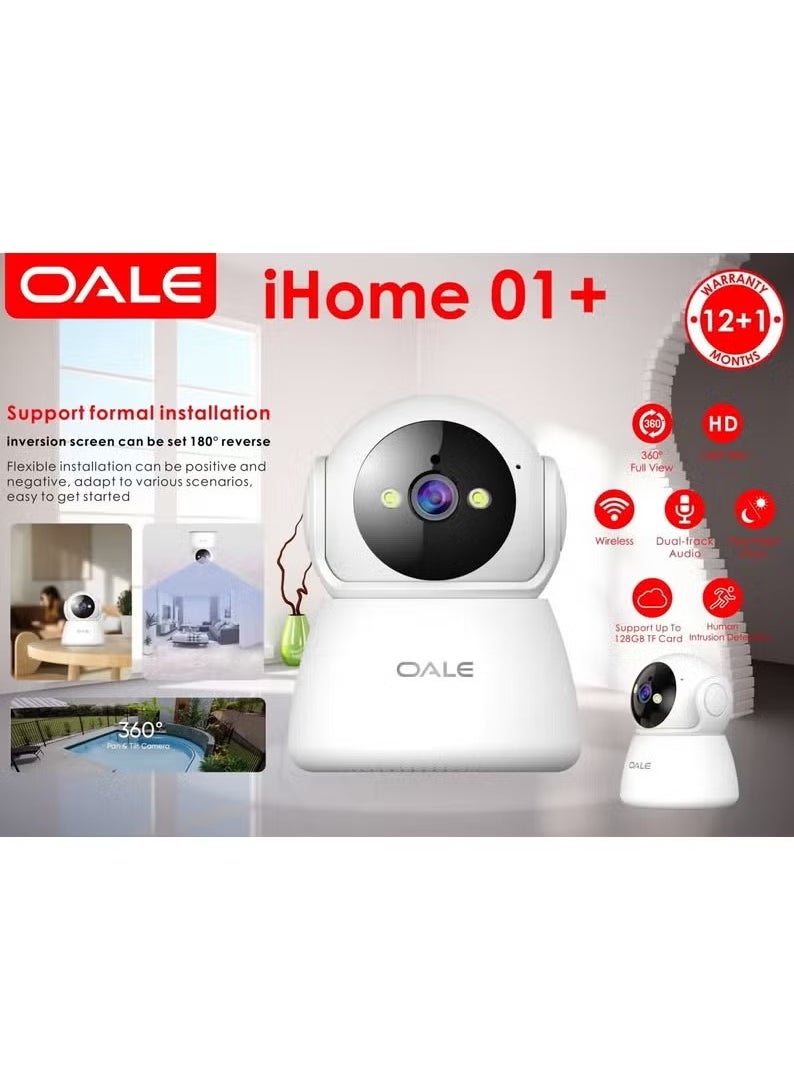 iHome 01 Security Camera with Dual Tracking, Audio Support, Night Vision, Motion Detection, 360° Full View, and Two Way Real Time Voice.