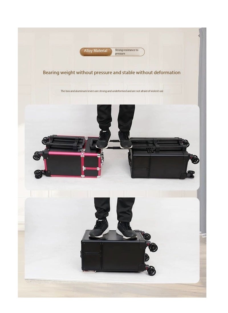 Makeup Train Case, Makeup Trolley Case, Professional Large Rolling Makeup Organizer with Telescopic Handle, Portable Travel Case for Hairstylist & Makeup Artist (black)