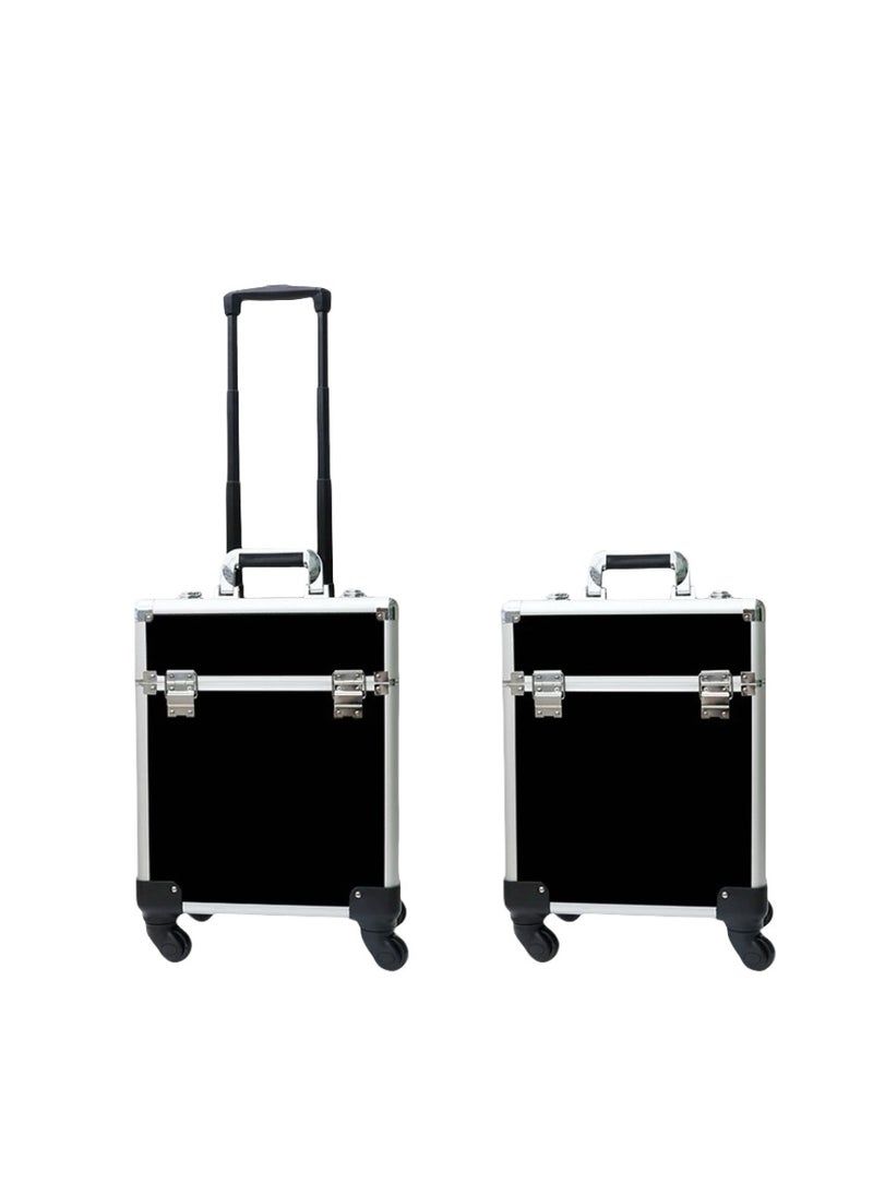 Makeup Train Case, Makeup Trolley Case, Professional Large Rolling Makeup Organizer with Telescopic Handle, Portable Travel Case for Hairstylist & Makeup Artist (black)