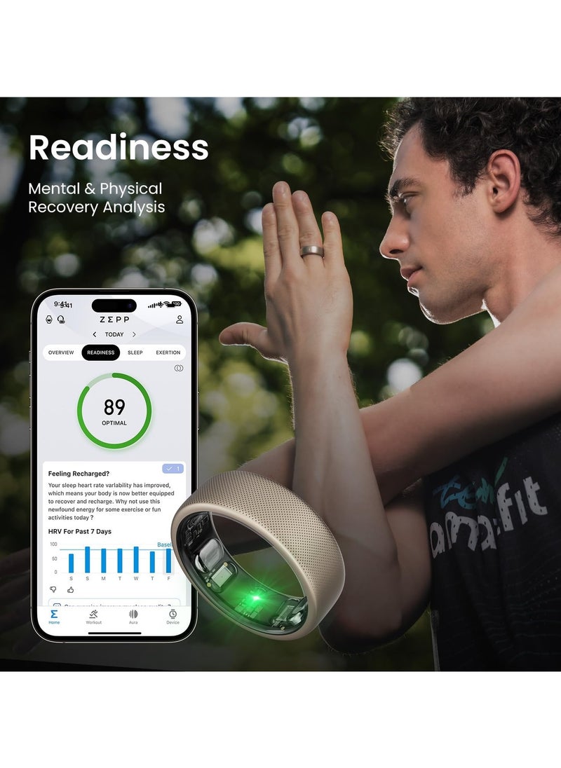 Helio Smart Ring Subscription-Free Sleep Heart Rate & Stress Monitoring 1.4H Fast Charging Water Resistant for Swimming/Showering (Size 10)