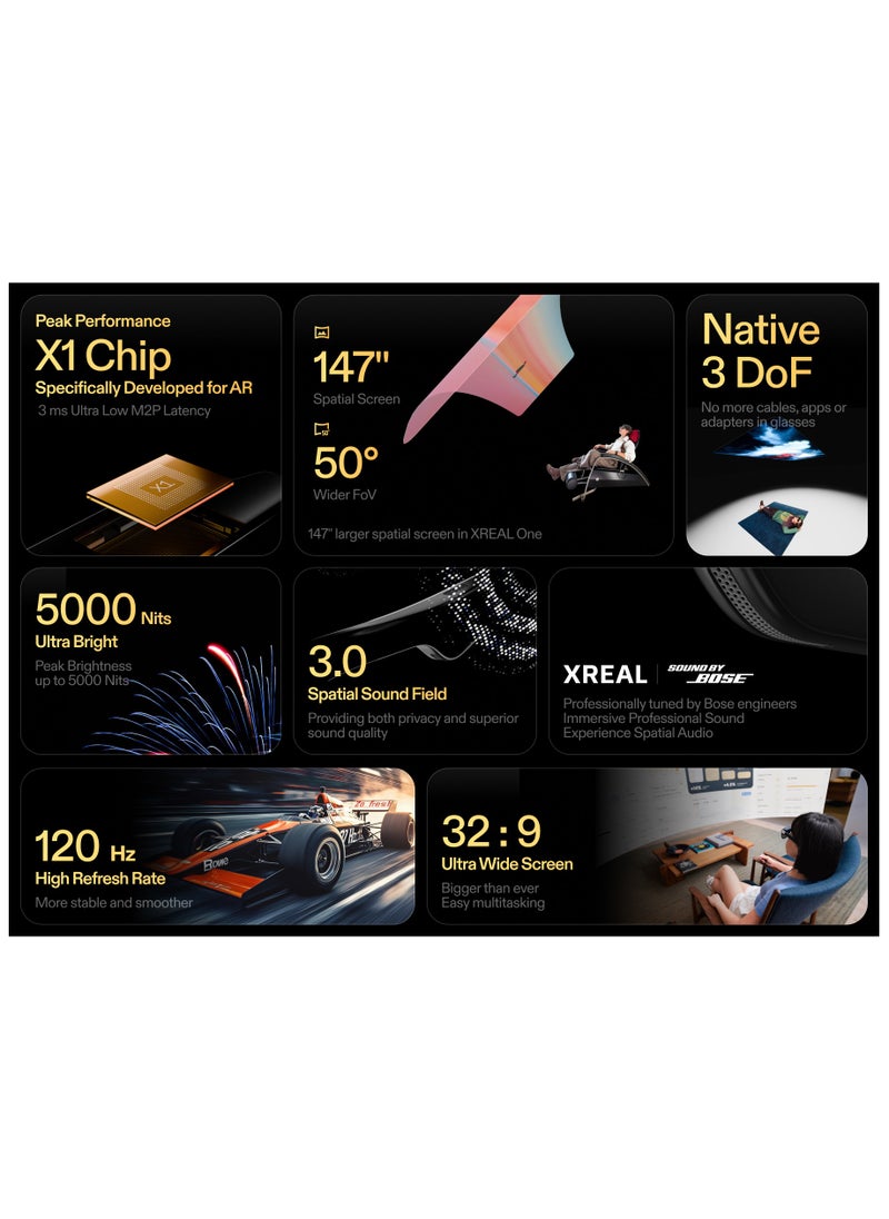 XREAL One AR Glasses with X1 Chip, Native 3 DoF, 147