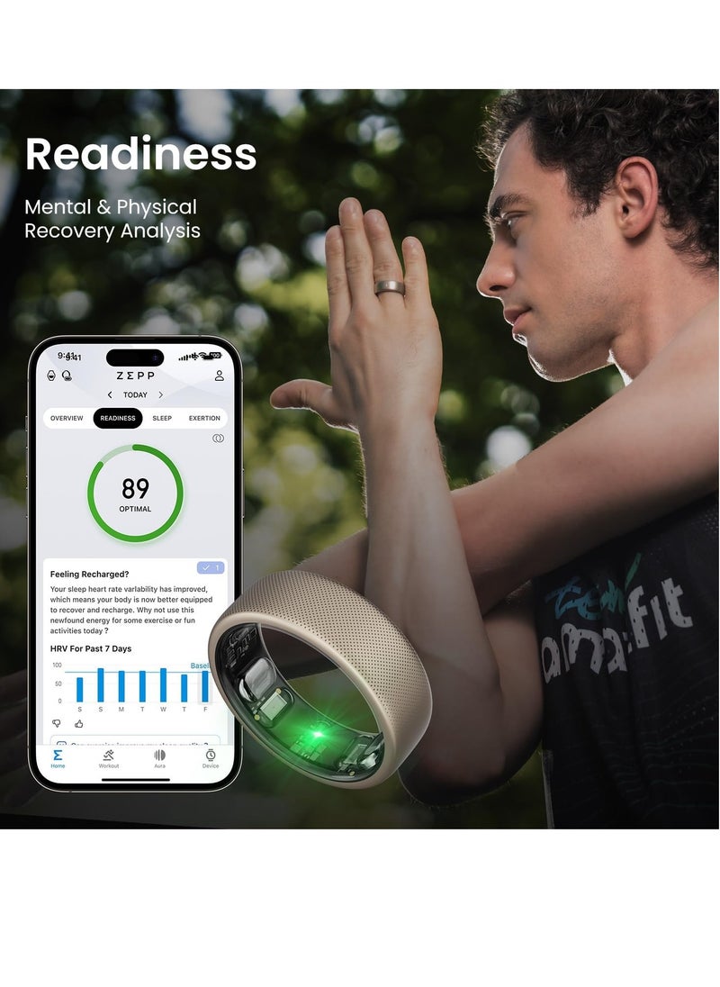 Helio Smart Ring Subscription-Free Sleep Heart Rate & Stress Monitoring 1.4H Fast Charging Water Resistant for Swimming/Showering (Size 12)