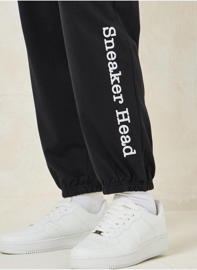 Relaxed Fit Cotton Terry Joggers with Bottom Hem Print