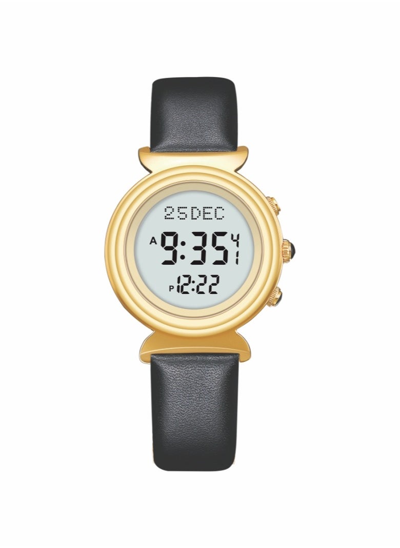 Women's Waterproof Leather Digital Watch - 33 mm - Black/Golden WF-14GWL