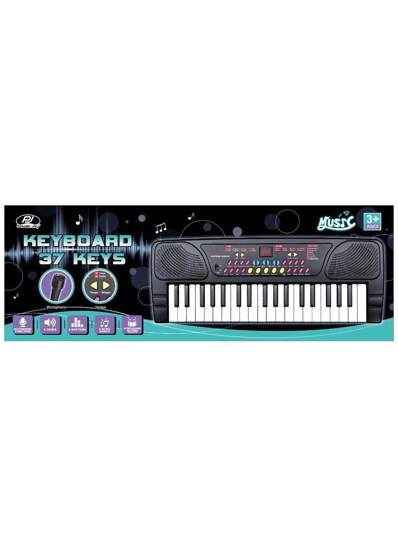 Power Joy Music Keyboard 37-Keys With Microphone and Recording, Battery Operated | Piano | Multifunctional Keyaboard | Electronic Keyboard | Develops Music Skills | Gift for Kids and Beginners