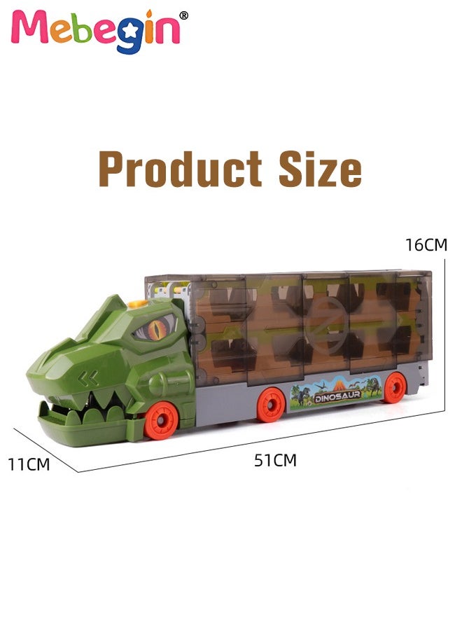 Carrier Trucks Toys, Dinosaur Track Storage Car with Folding Track, Multifunctional Folding Storage Cart Playset with 6 Sliding Cars and Rich Accessaries, Dino Track Vehicle, Ideal Gift for Kids Age