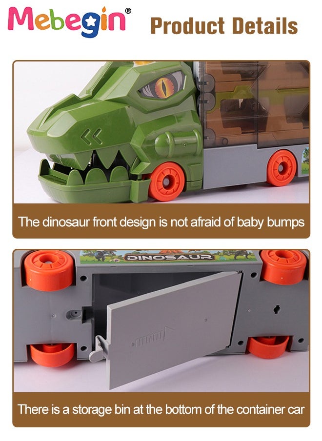 Carrier Trucks Toys, Dinosaur Track Storage Car with Folding Track, Multifunctional Folding Storage Cart Playset with 6 Sliding Cars and Rich Accessaries, Dino Track Vehicle, Ideal Gift for Kids Age