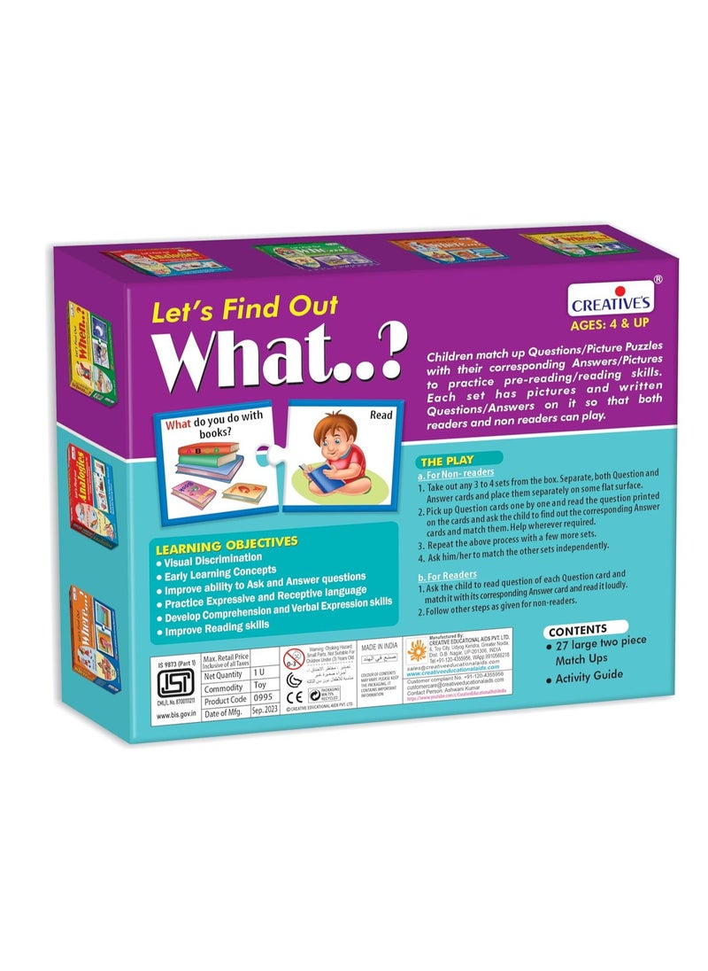 Creative's WH Series | Let's Find Out- What? | Question - Answer Puzzles Game |Learning Games for Kids | Self-Correcting Match Ups Game | Picture Puzzle Game | Preschool Learning Games | Ages 4 & Up