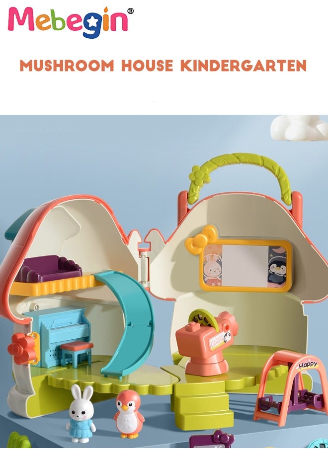 Kids Dollhouse Playset Toys, Girls Pretend Kindergarten Mushroom Play House Set Birthday Gifts for Toddlers Preschoolers