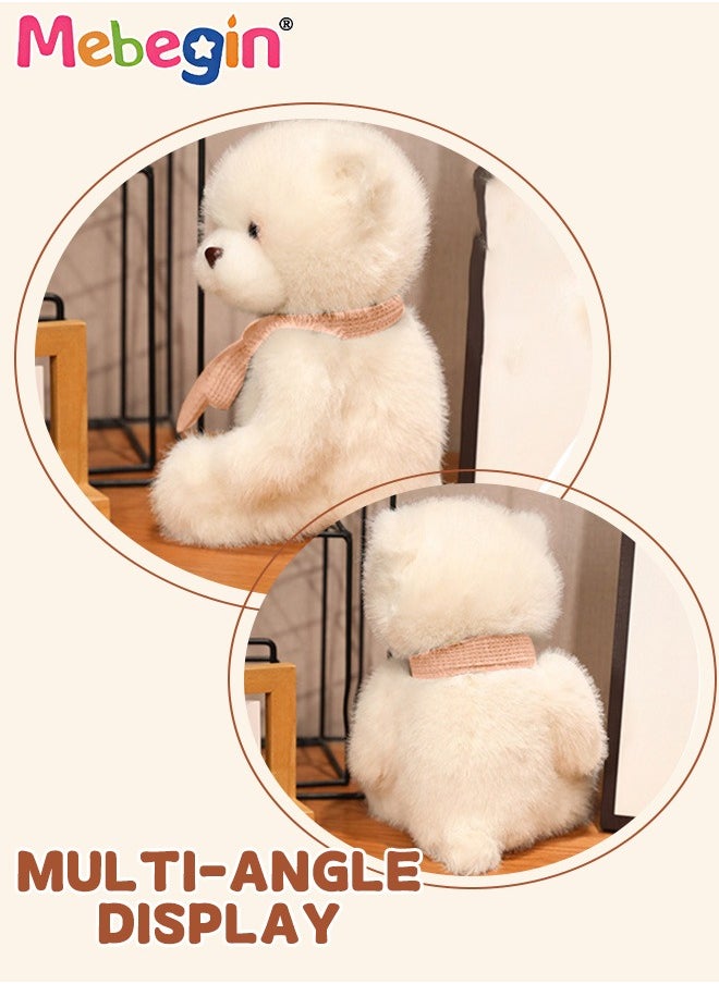 25cm Soft Animal Plush Toy, Resilient Plush Bear, Fuzzy Sitting Plush Bear with Pink Scarf, Good Companion for Kids to Sleep, Ideal Gift for Kids and Adults