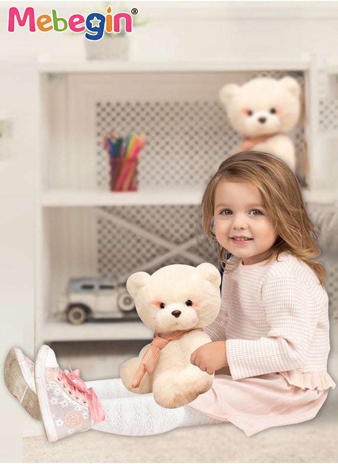 25cm Soft Animal Plush Toy, Resilient Plush Bear, Fuzzy Sitting Plush Bear with Pink Scarf, Good Companion for Kids to Sleep, Ideal Gift for Kids and Adults