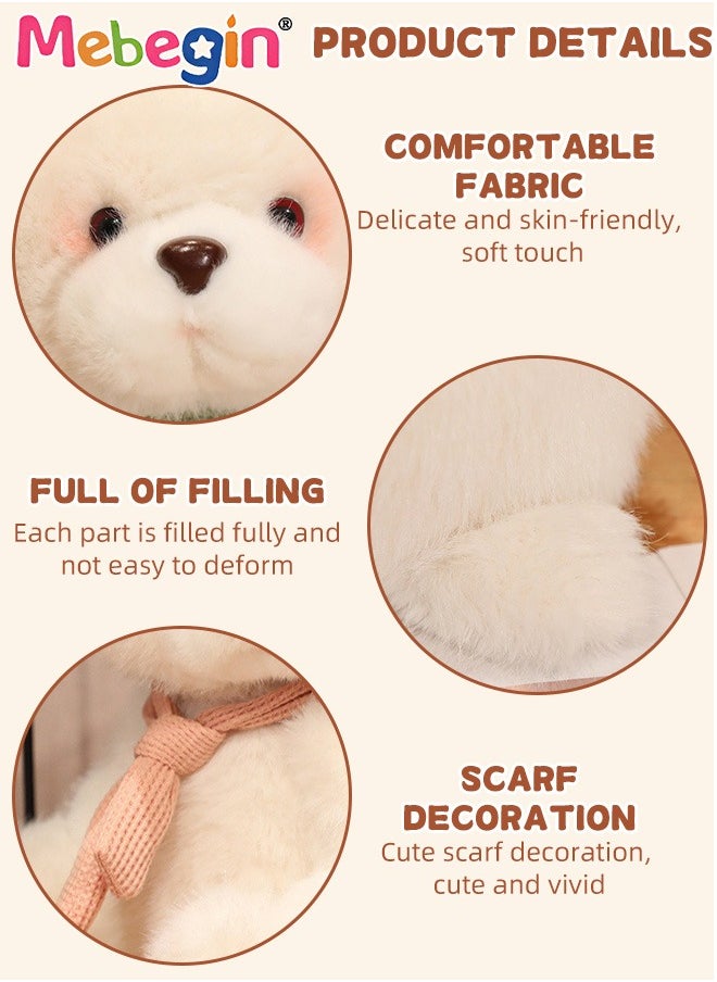 25cm Soft Animal Plush Toy, Resilient Plush Bear, Fuzzy Sitting Plush Bear with Pink Scarf, Good Companion for Kids to Sleep, Ideal Gift for Kids and Adults