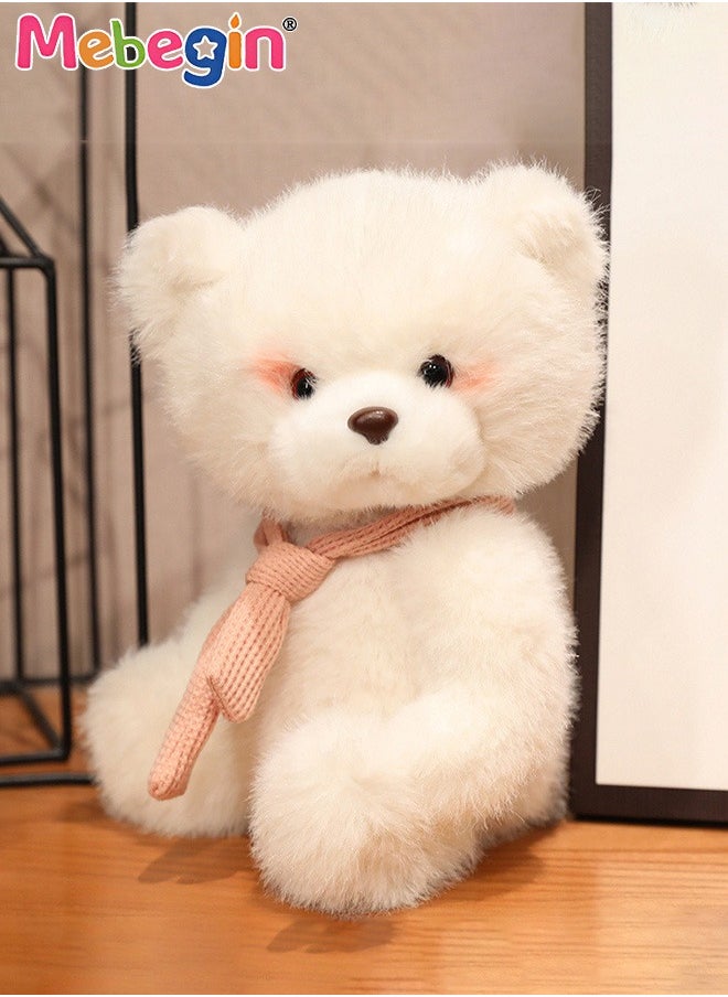 25cm Soft Animal Plush Toy, Resilient Plush Bear, Fuzzy Sitting Plush Bear with Pink Scarf, Good Companion for Kids to Sleep, Ideal Gift for Kids and Adults