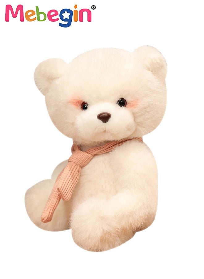 25cm Soft Animal Plush Toy, Resilient Plush Bear, Fuzzy Sitting Plush Bear with Pink Scarf, Good Companion for Kids to Sleep, Ideal Gift for Kids and Adults
