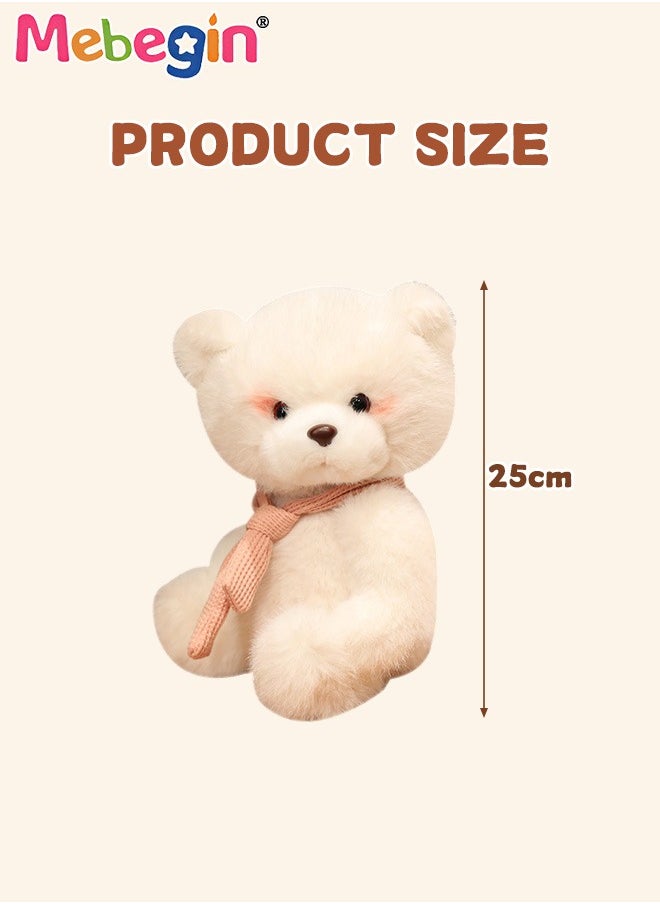 25cm Soft Animal Plush Toy, Resilient Plush Bear, Fuzzy Sitting Plush Bear with Pink Scarf, Good Companion for Kids to Sleep, Ideal Gift for Kids and Adults