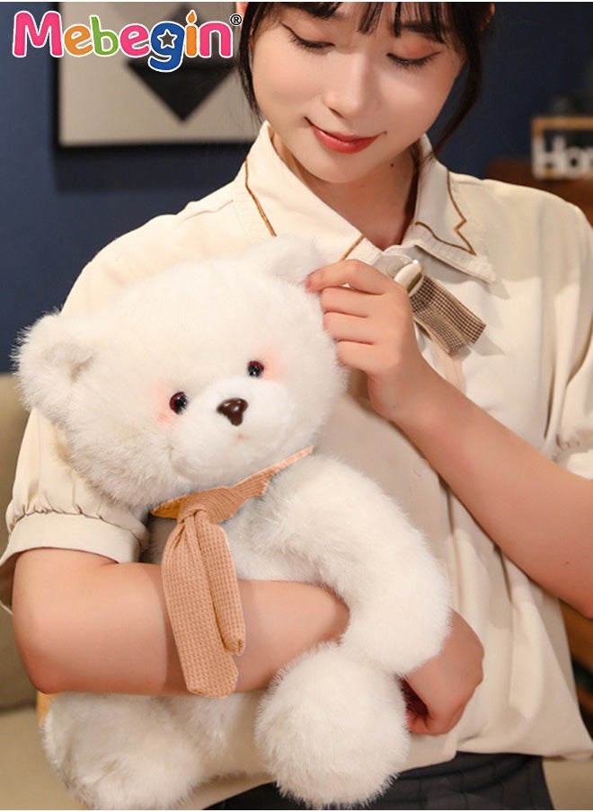25cm Soft Animal Plush Toy, Resilient Plush Bear, Fuzzy Sitting Plush Bear with Pink Scarf, Good Companion for Kids to Sleep, Ideal Gift for Kids and Adults