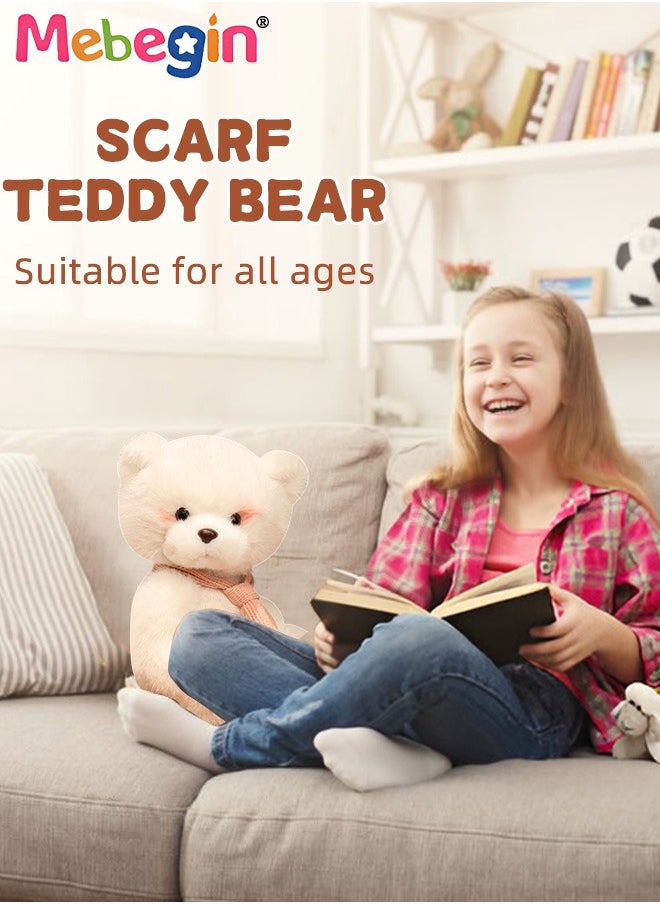 25cm Soft Animal Plush Toy, Resilient Plush Bear, Fuzzy Sitting Plush Bear with Pink Scarf, Good Companion for Kids to Sleep, Ideal Gift for Kids and Adults