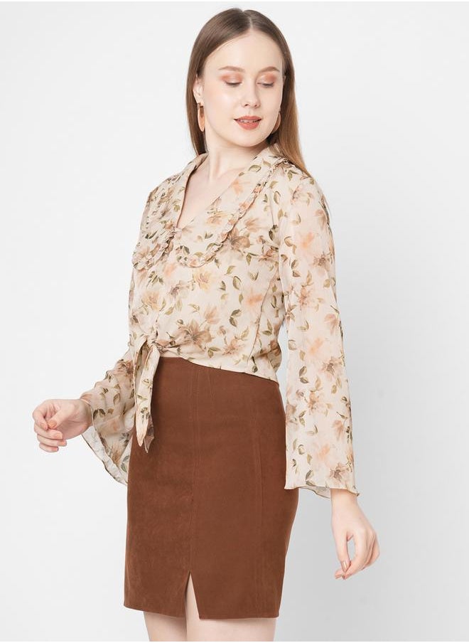 Floral Print Collared Chiffon Top by Styli