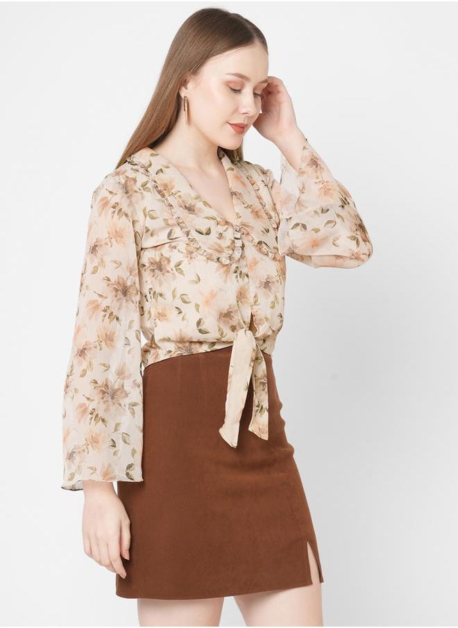 Floral Print Collared Chiffon Top by Styli