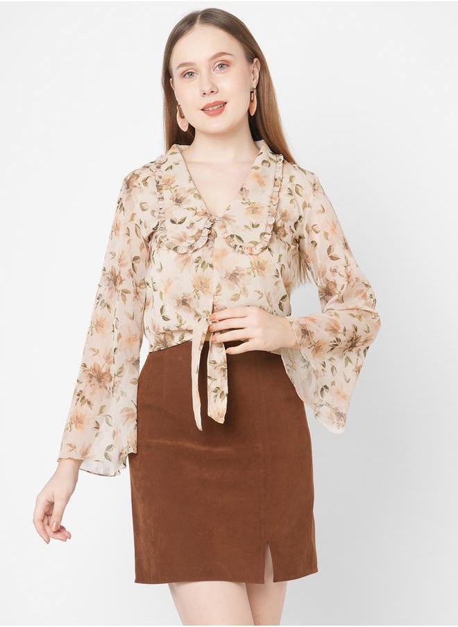 Floral Print Collared Chiffon Top by Styli