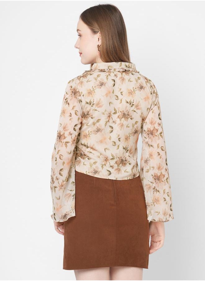 Floral Print Collared Chiffon Top by Styli
