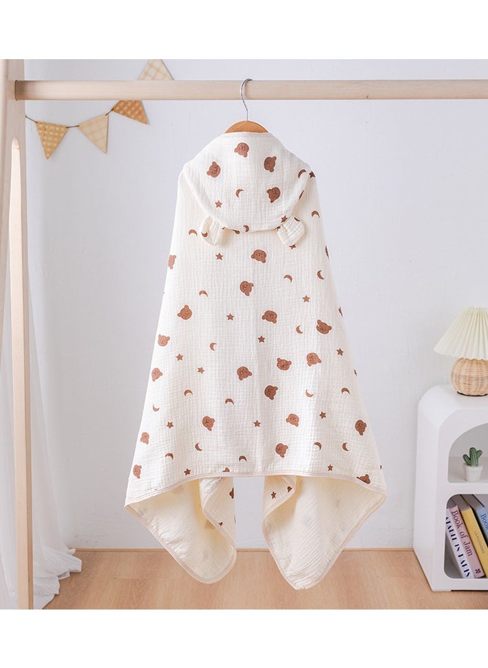 Cotton baby children's hooded bath towel, fast-absorbing, soft skin-friendly baby quilt, 70*100cm, bear and star and moon