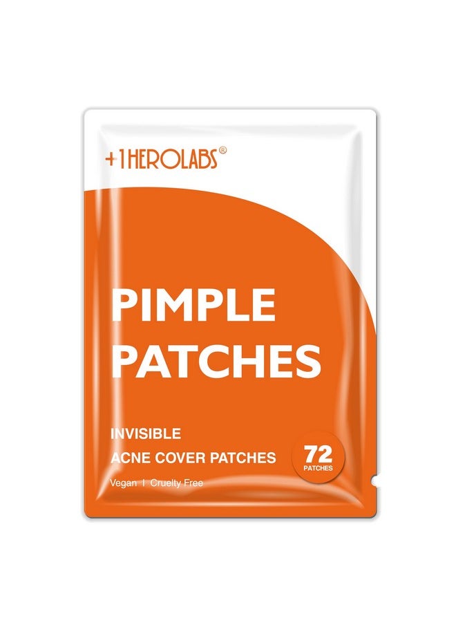 +1HEROLABS Pimple Patches for Face, Hydrocolloid Acne Patches for Covering Zits, Blemishes, Spot Stickers with Tea Tree Oil, Vegan & Cruelty Free (72 Count (Pack of 1))