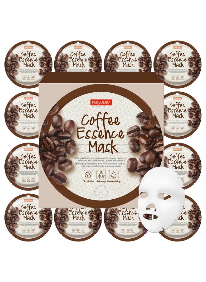 Purederm Coffee Essence Collagen Mask (12 Pack) - Coffee Extracts and Soothing Ingredients to Care for Your Tired Skin in a Comfortable…