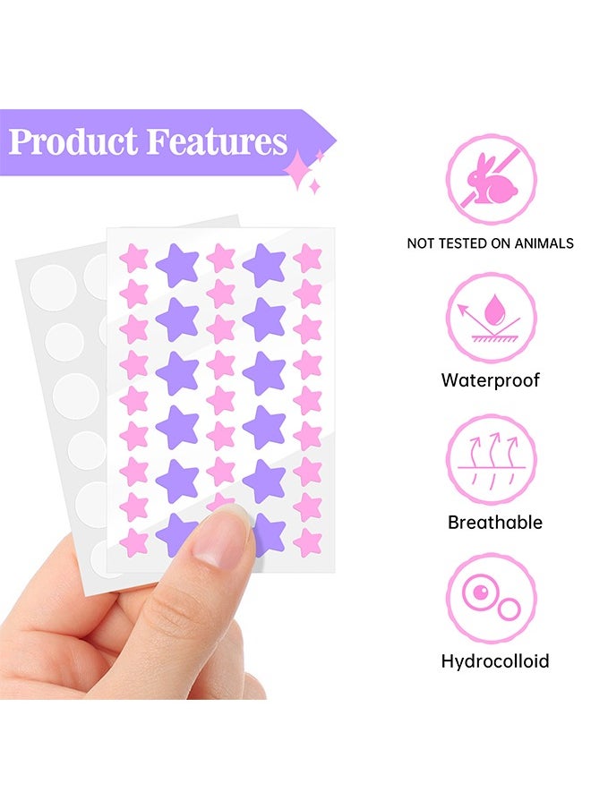 126 Pcs Star+ Round Acne Patches, Hydrocolloid + Tea Tree Oil Star Face Pimple Patches, Spot Cover Stickers Acne Healing Miracle Patches, Skin Spot Patch for Men and Women