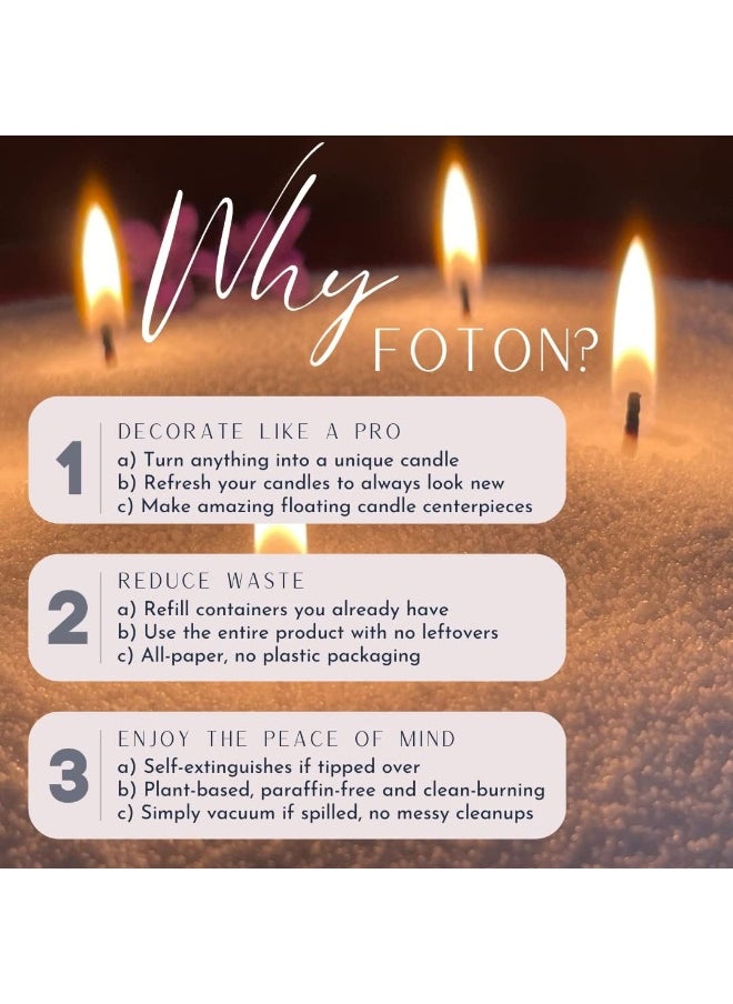 Foton Pearled Candle 18 Oz - Unscented Non Toxic Luxury Long Lasting Powder Candles - Lasts up to 120 Hours - Refillable Candle Sand with 30 Wicks for Candle Making