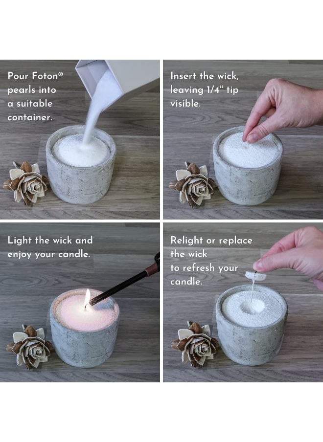 Foton Pearled Candle 18 Oz - Unscented Non Toxic Luxury Long Lasting Powder Candles - Lasts up to 120 Hours - Refillable Candle Sand with 30 Wicks for Candle Making