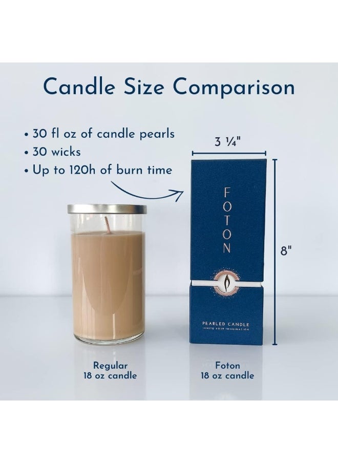 Foton Pearled Candle 18 Oz - Unscented Non Toxic Luxury Long Lasting Powder Candles - Lasts up to 120 Hours - Refillable Candle Sand with 30 Wicks for Candle Making
