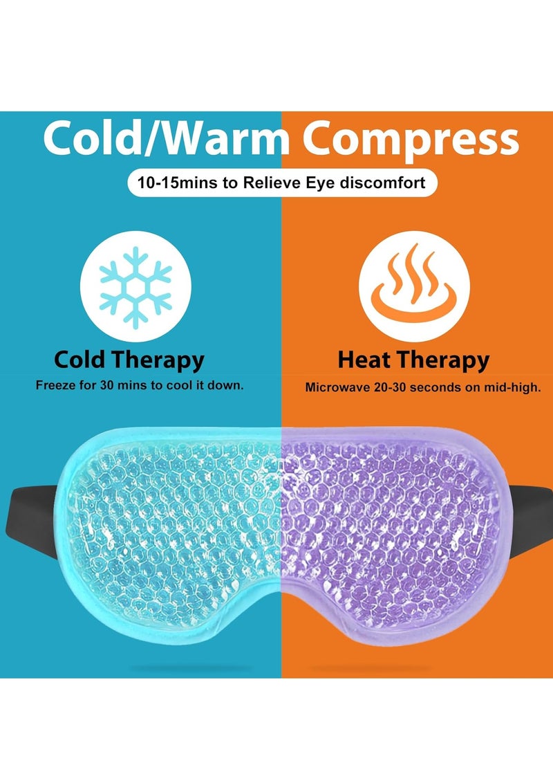BeeVines Gel Eye Mask, 2 Pack Cooling Ice Masks for Puffy Eyes for Men & Women, Cold & Warm Compress for Post Surgery, Puffiness, Allergies, Sinuses & Migraines Treatment(Blue & Purple)