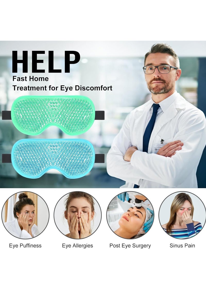 BeeVines Gel Eye Mask, 2 Pack Cooling Ice Masks for Puffy Eyes for Men & Women, Cold & Warm Compress for Post Surgery, Puffiness, Allergies, Sinuses & Migraines Treatment(Blue & Green)