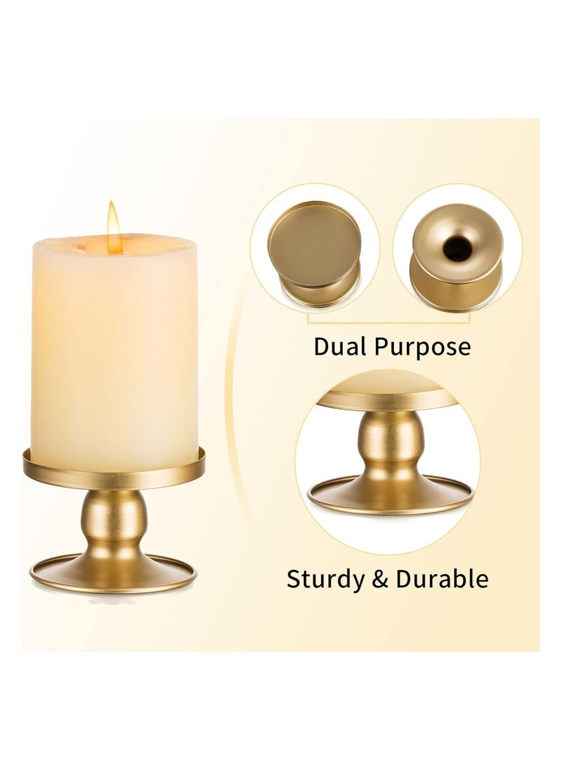 Candle Holders for Pillar Candles, 4 Pcs Gold Pillar & Taper Candle Holder, Small Metal Candle Stick Candle Holder for Wedding, Dining Room Table Centerpiece, Holiday Decor