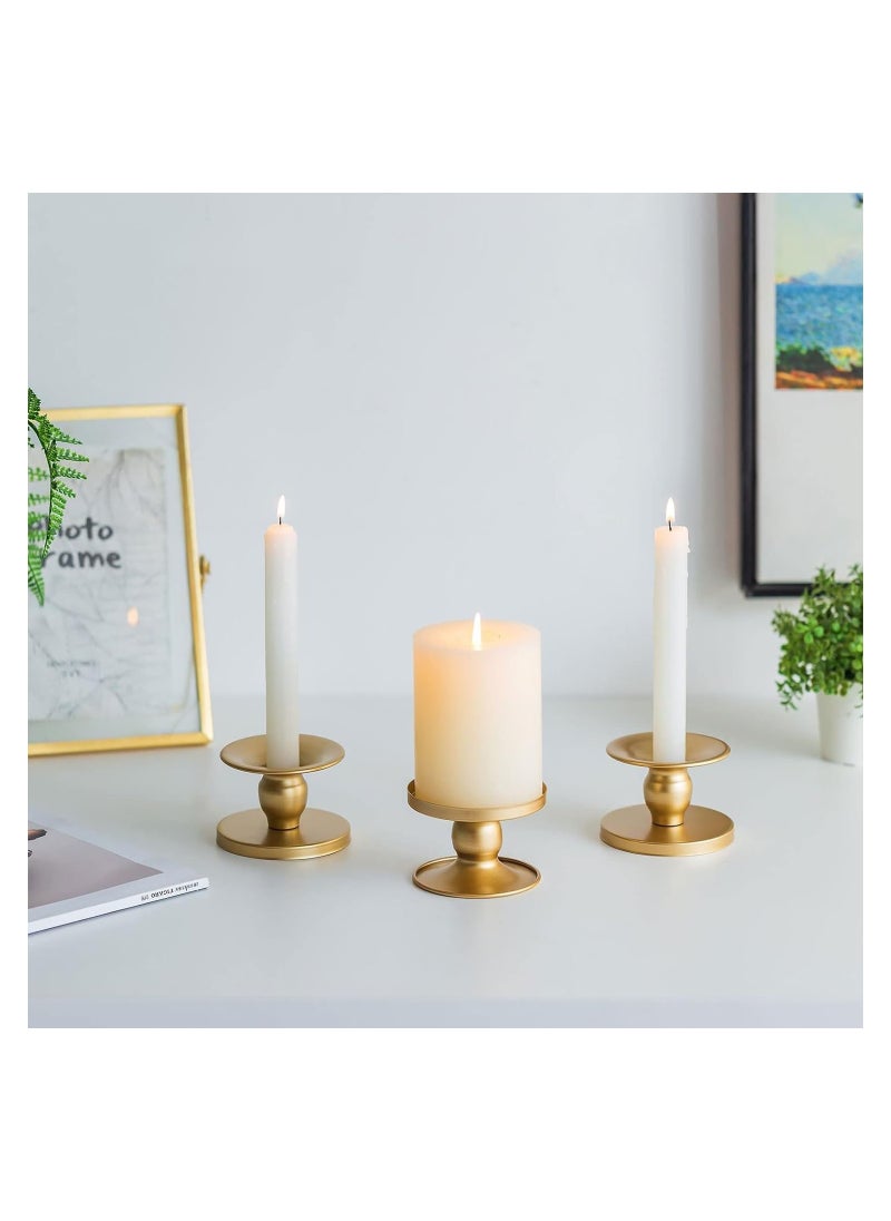 Candle Holders for Pillar Candles, 4 Pcs Gold Pillar & Taper Candle Holder, Small Metal Candle Stick Candle Holder for Wedding, Dining Room Table Centerpiece, Holiday Decor