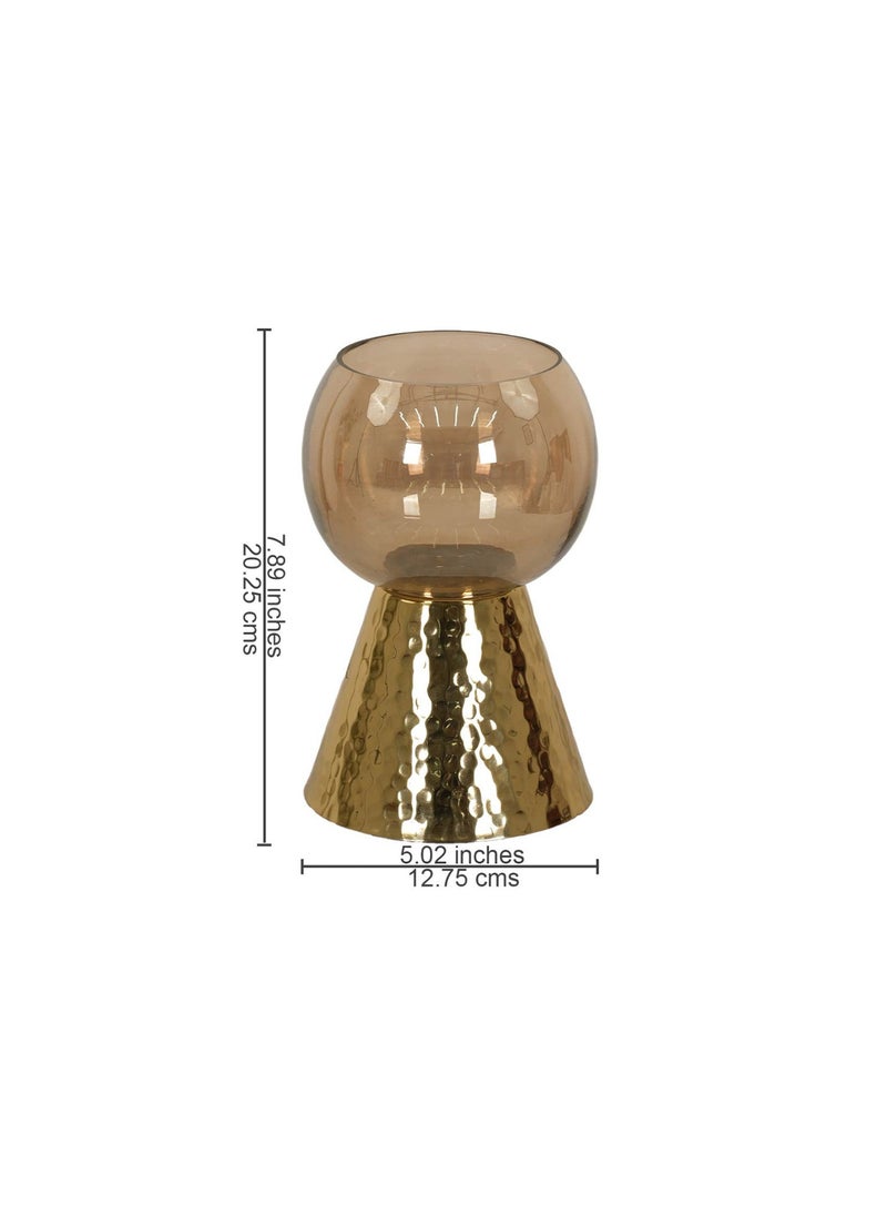 Royaloak Aristro Candle Holder Large | Hammered Design Metal Base | Golden Finish | Designed to Hold a Pillar Candle | Ideal for Dinner Tables and as a Statement Decor Piece