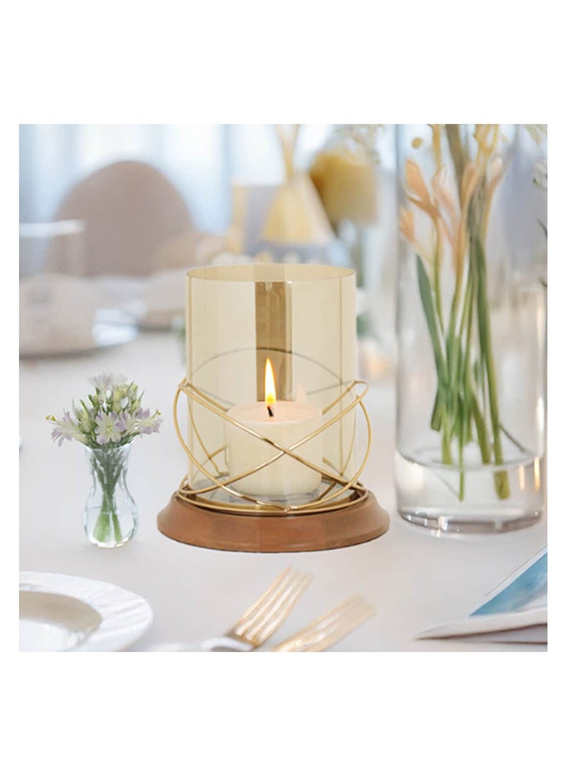 Royaloak Steel Ring Candle Holder with Glass Large | Circular Rings Design | Durable Solid Wood | Detachable Glass | Ideal for use with Pillar Candle