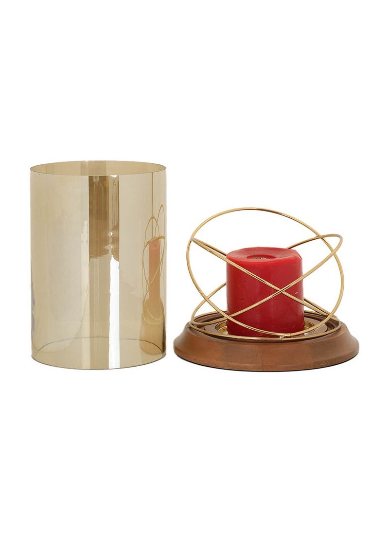 Royaloak Steel Ring Candle Holder with Glass Large | Circular Rings Design | Durable Solid Wood | Detachable Glass | Ideal for use with Pillar Candle