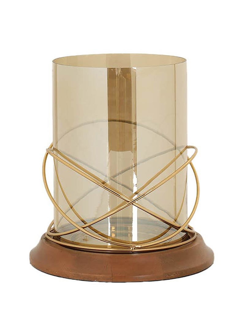 Royaloak Steel Ring Candle Holder with Glass Large | Circular Rings Design | Durable Solid Wood | Detachable Glass | Ideal for use with Pillar Candle