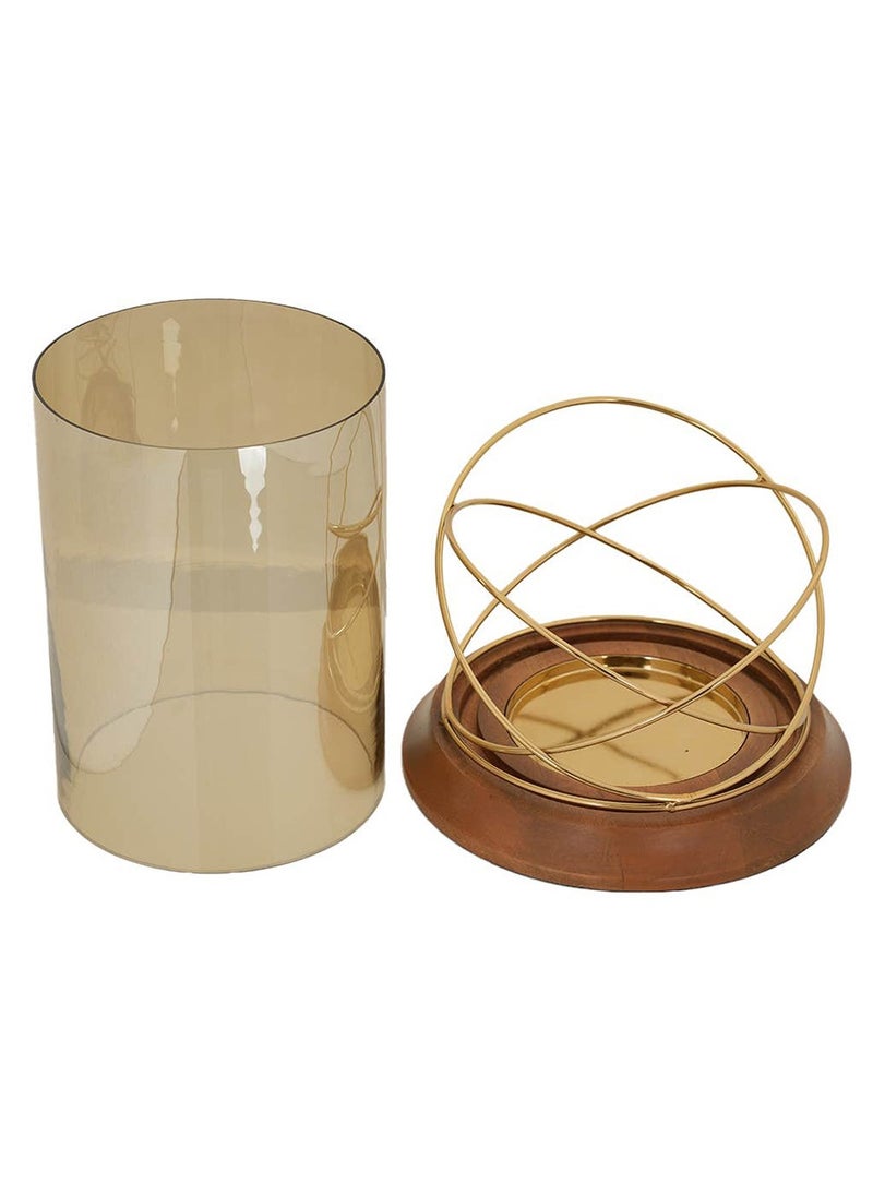 Royaloak Steel Ring Candle Holder with Glass Large | Circular Rings Design | Durable Solid Wood | Detachable Glass | Ideal for use with Pillar Candle