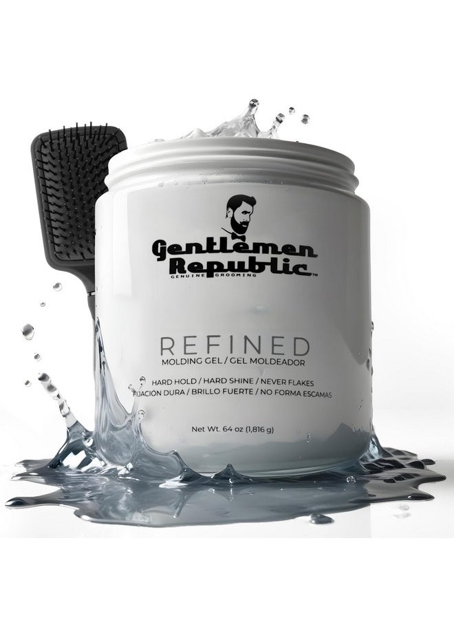 Gentlemen Republic 64oz Refined Hair Gel - Professional Formula for 24 Hour Shine and Hold, Humidity Resistant, 100% Alcohol-Free and Never Flakes, Made in the USA - With Pump