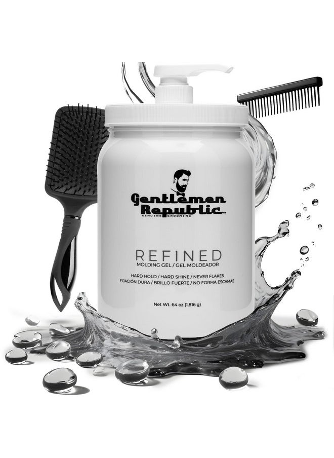 Gentlemen Republic 64oz Refined Hair Gel - Professional Formula for 24 Hour Shine and Hold, Humidity Resistant, 100% Alcohol-Free and Never Flakes, Made in the USA - With Pump