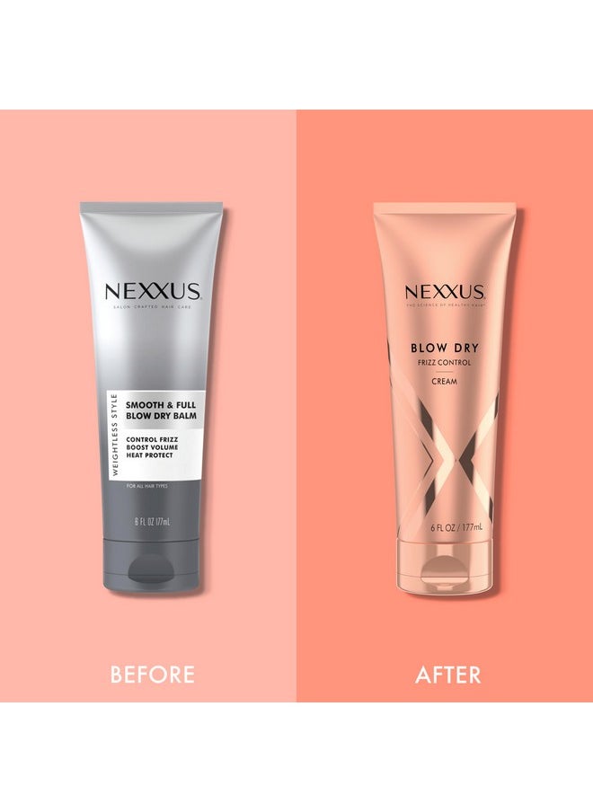 Nexxus Smooth & Full Blow Dry Balm Weightless Style Frizz Control, Volume & Heat Protect Styling Cream for Smooth & Full Hair 6 oz