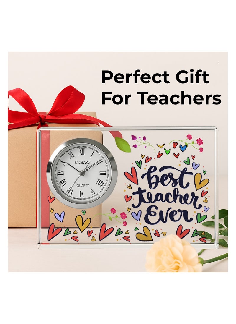 Teachers Day Crystal Glass Clock Keepsake|Elegant Display For Home & Office|Thoughtful Gift For Teachers Day,Student Gift To Teacher