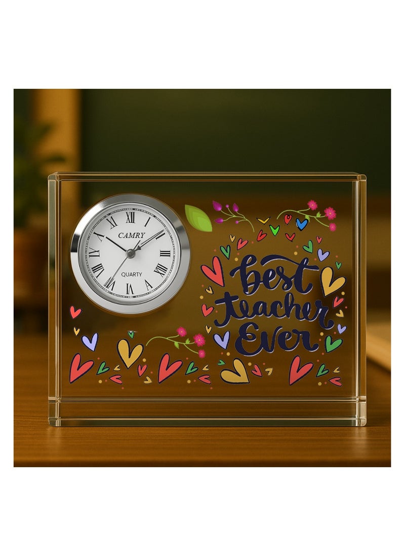 Teachers Day Crystal Glass Clock Keepsake|Elegant Display For Home & Office|Thoughtful Gift For Teachers Day,Student Gift To Teacher